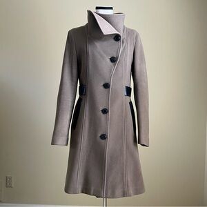 Mackage - Wool-Cashmere Coat with Black Leather Trim - L (runs small - fits M)